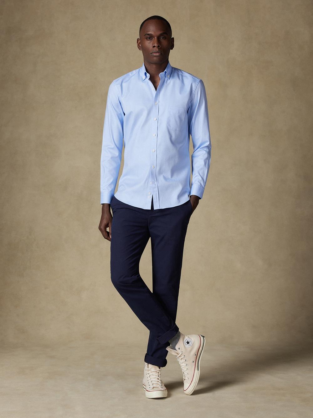 Lichtblauw twill overhemd - Button-down kraag