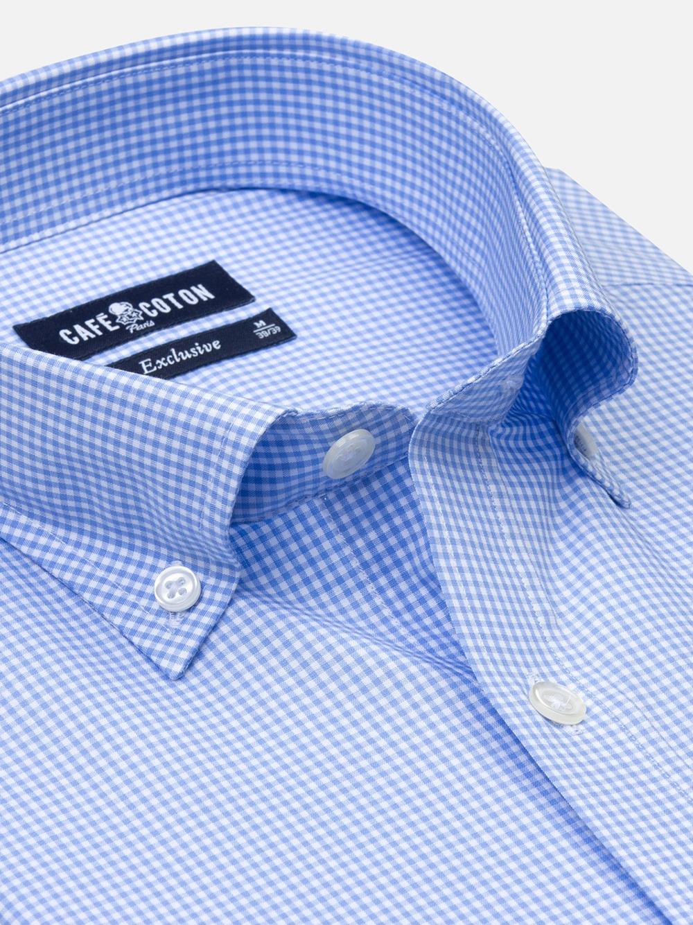 Sky blue gingham checked shirt - Button-down collar