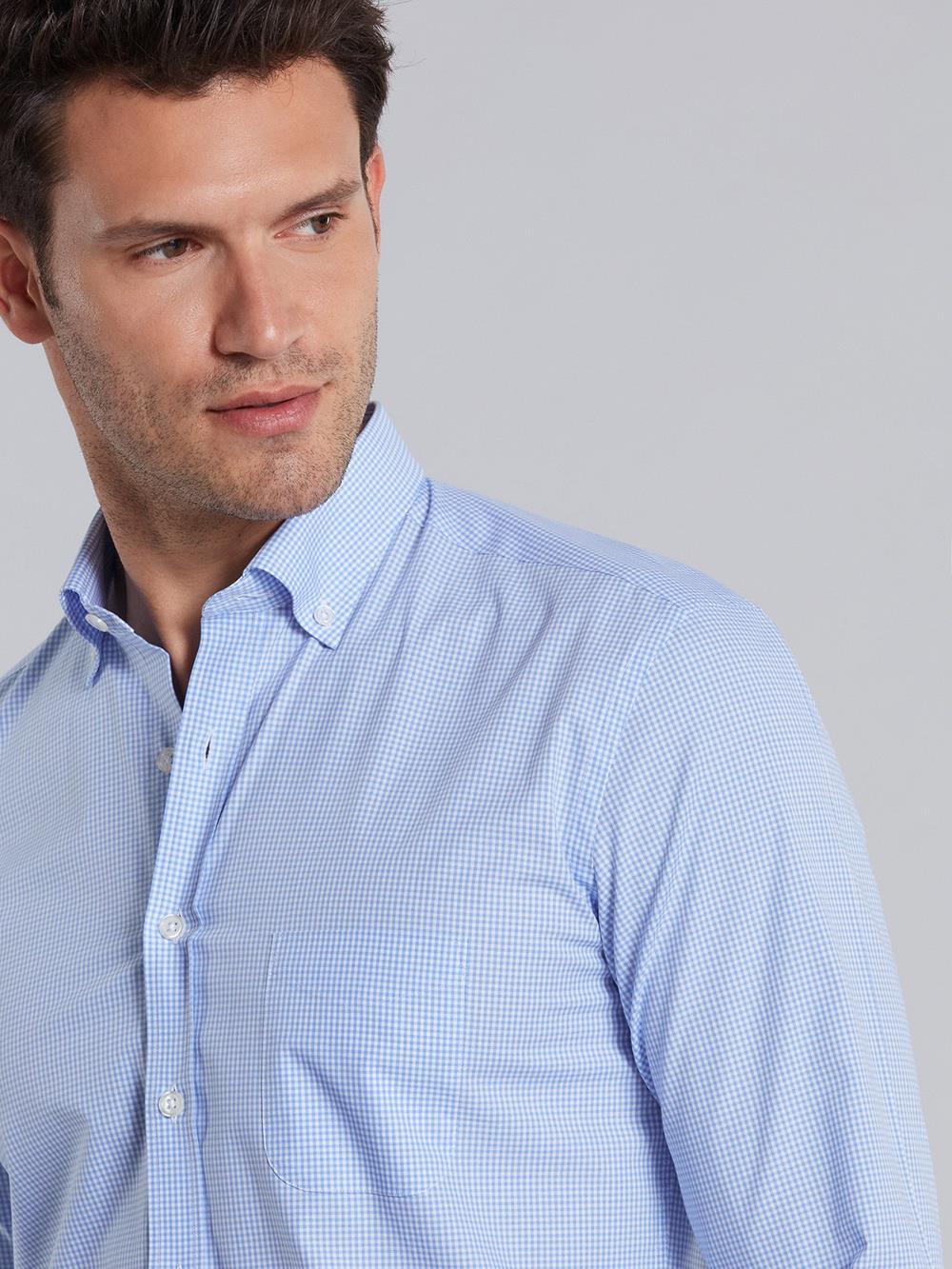 Sky blue gingham checked shirt - Button-down collar