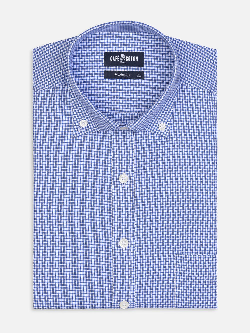 Chemise en vichy bleu - Col Boutonné