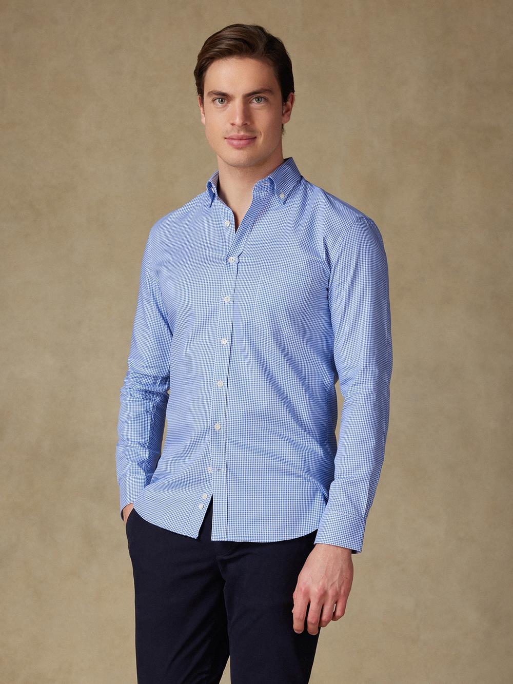 Chemise en vichy bleu - Col Boutonné