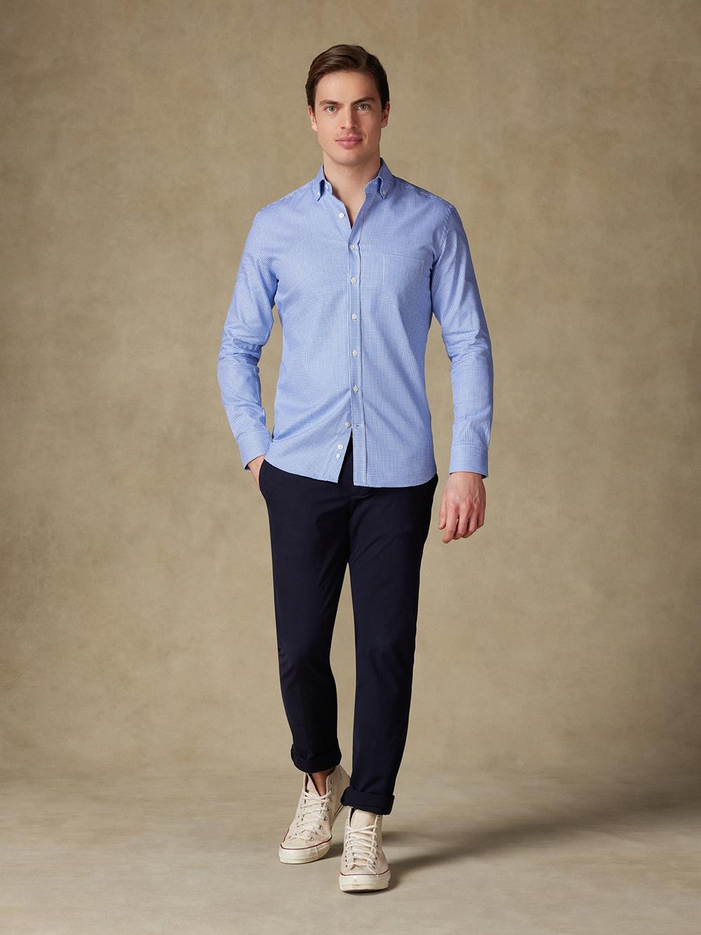 Camicia in percalle blu - Con buttoncini