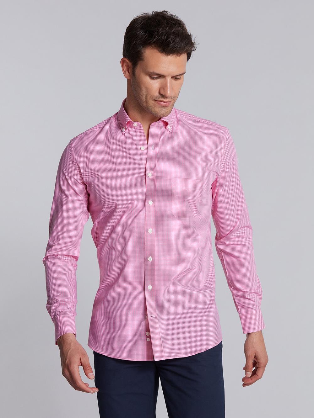 Hemd mit rosa Vichy-Karos - Button-Down-Kragen