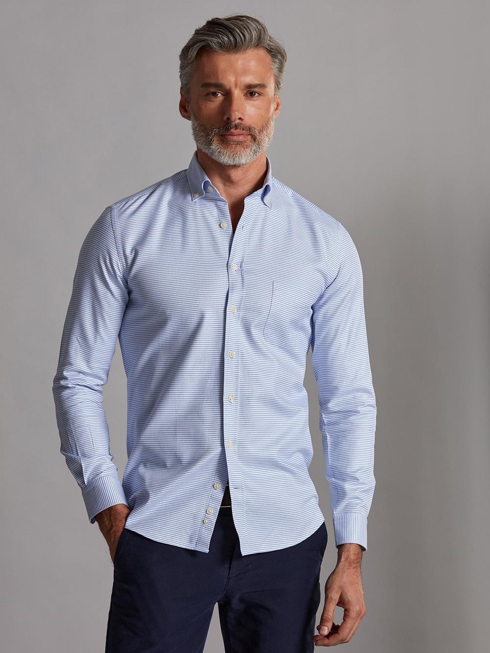 Walt sky blue twill shirt - Button-down collar