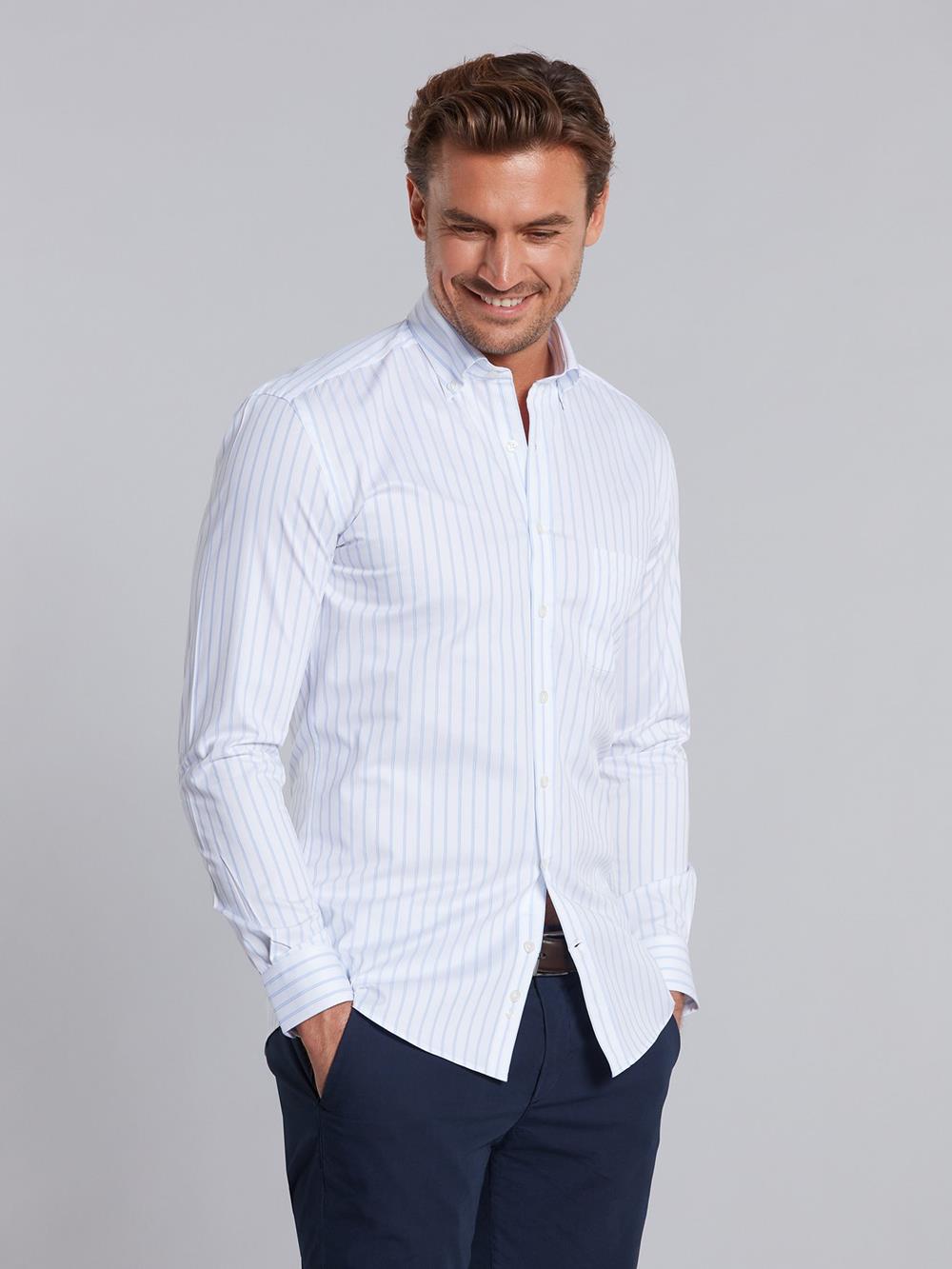 White stripes blue sky twill shirt - Button down collar