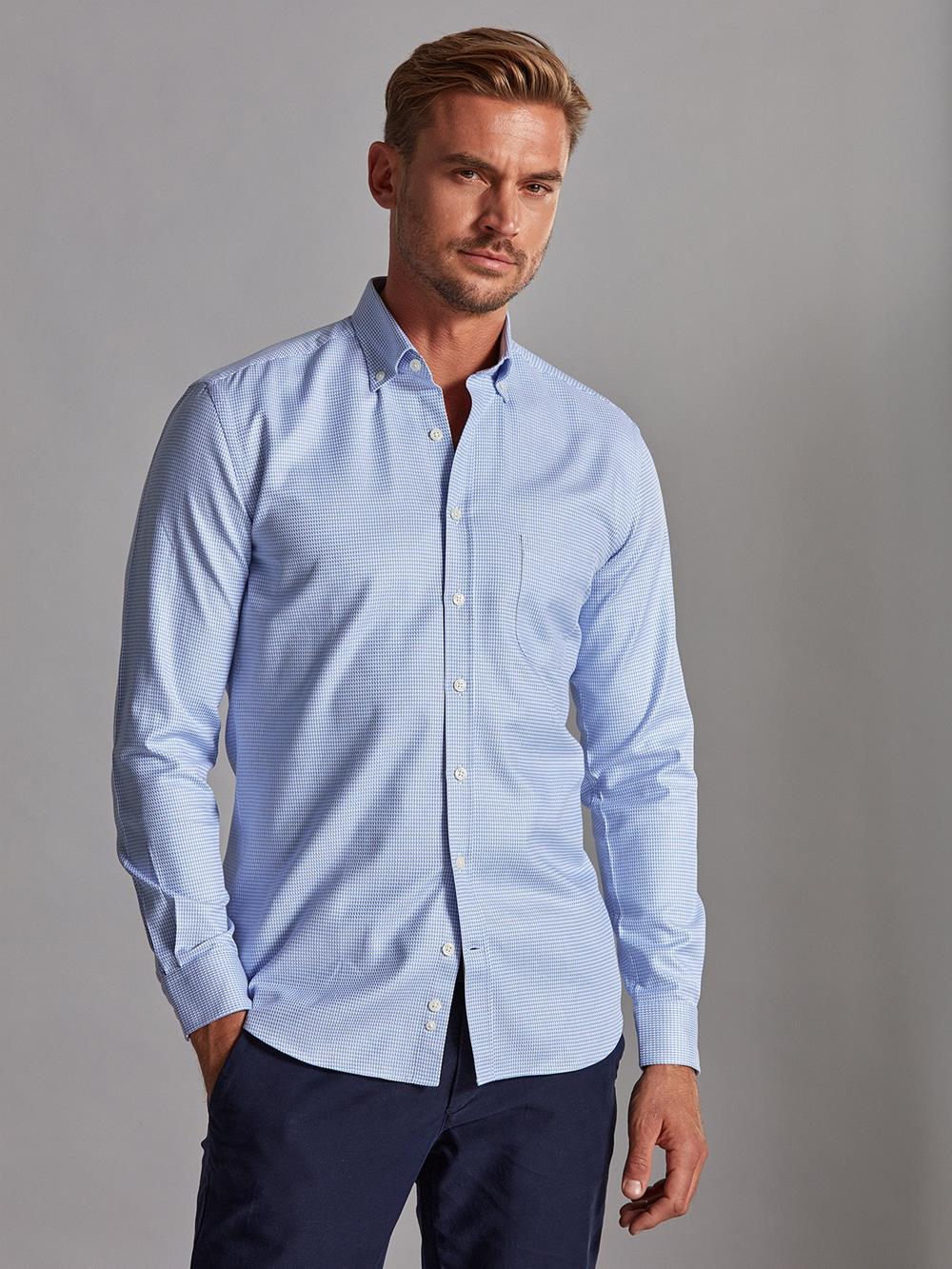 Willy sky blue twill shirt - Button-down collar