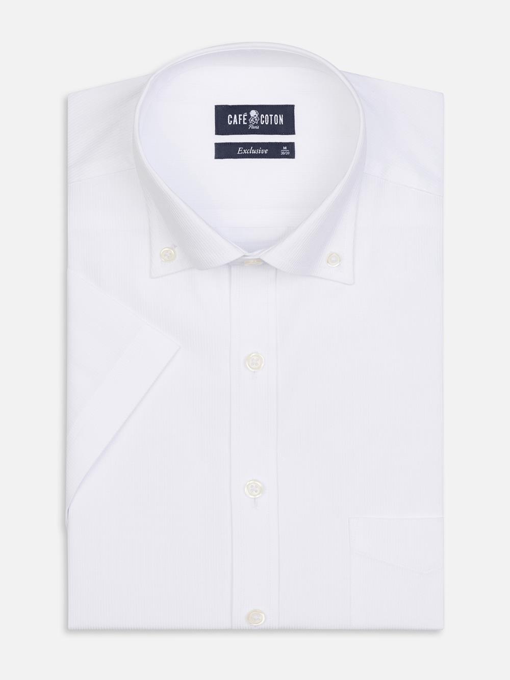 Aaron overhemd in wit piqué - Button-down kraag