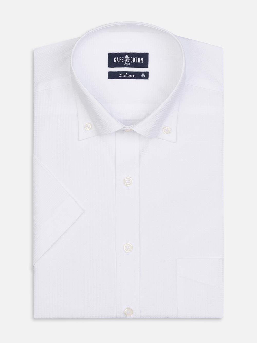 Buton down collar Aiden textured shortsleeves shirt - White