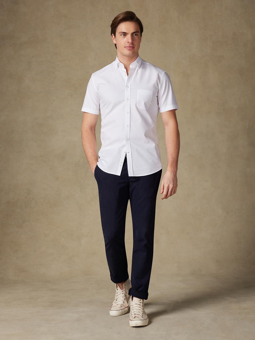 Chemise manches courtes Aiden texturée blanche - Col boutonné