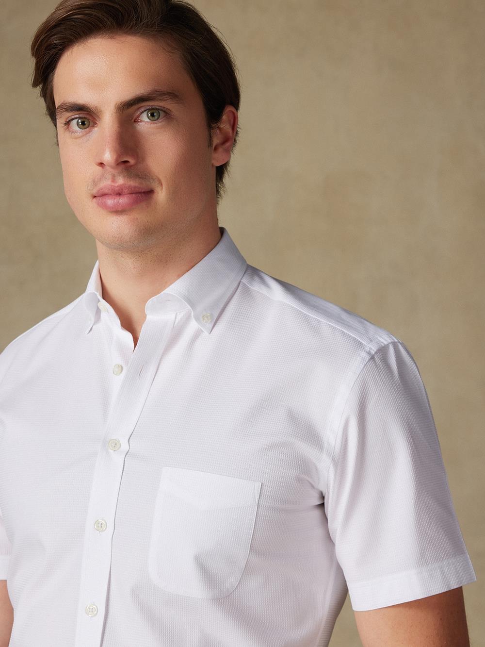 Chemise manches courtes Aiden texturée blanche - Col boutonné