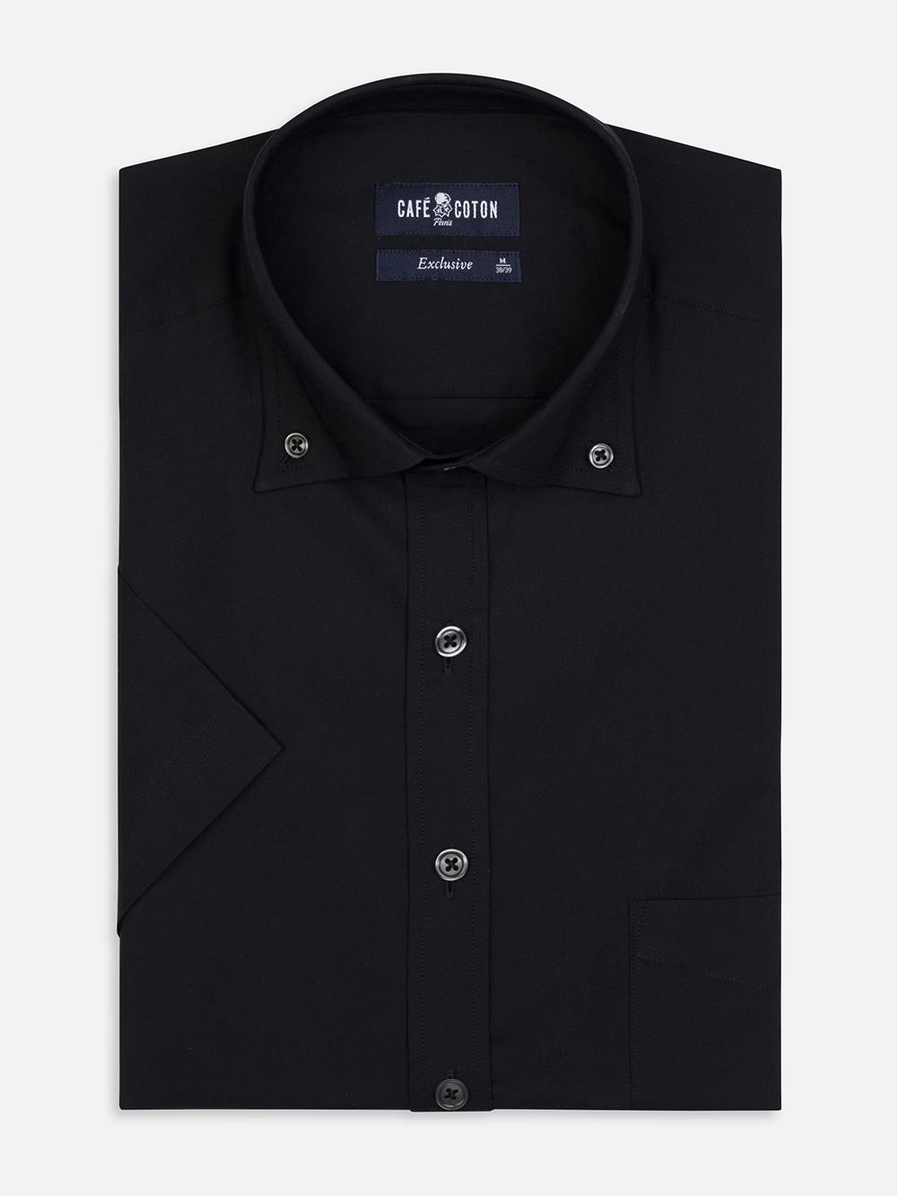 Kurzarmhemd Alban schwarz  - Button down kragen