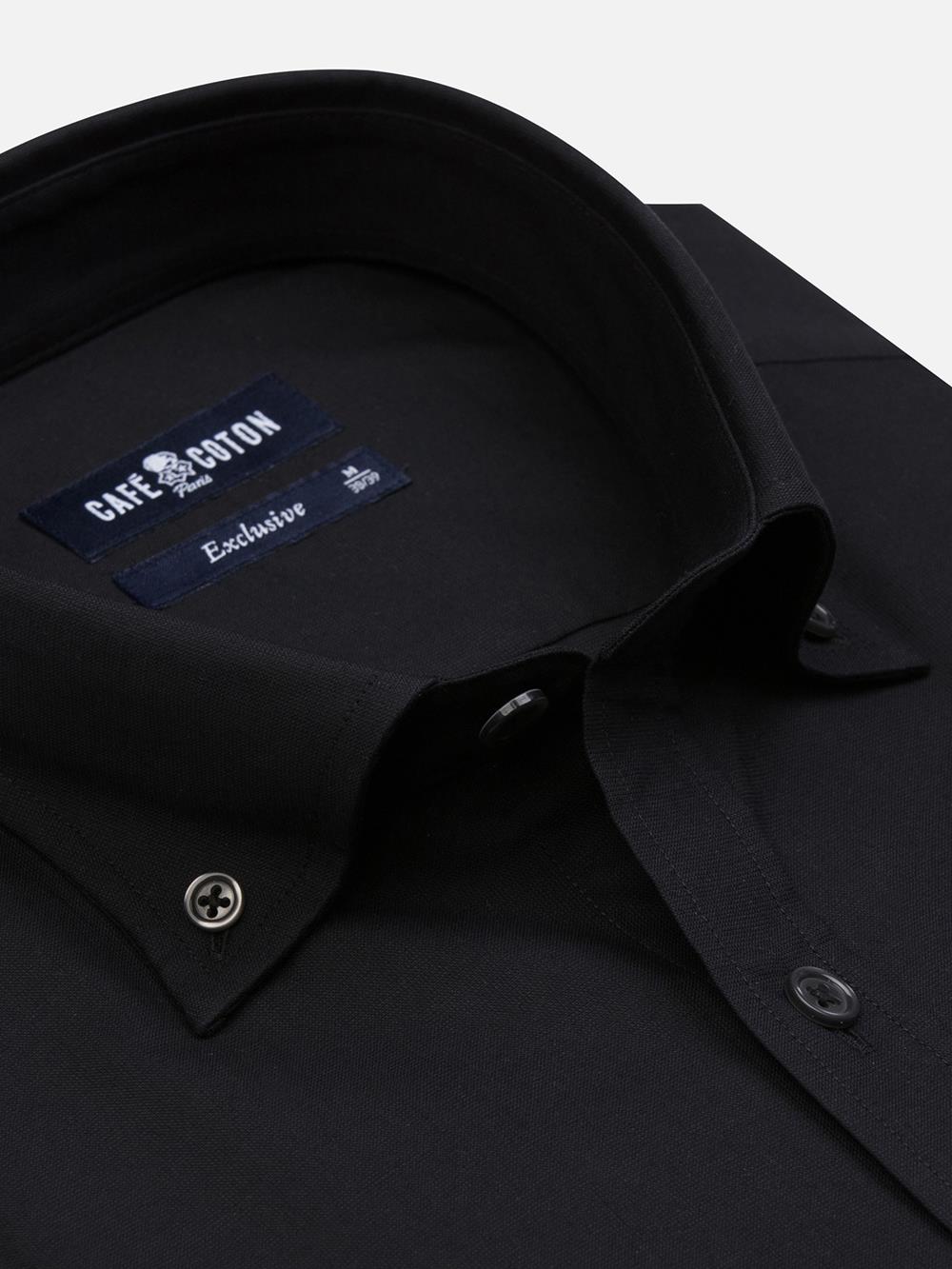 Kurzarmhemd Alban schwarz  - Button down kragen