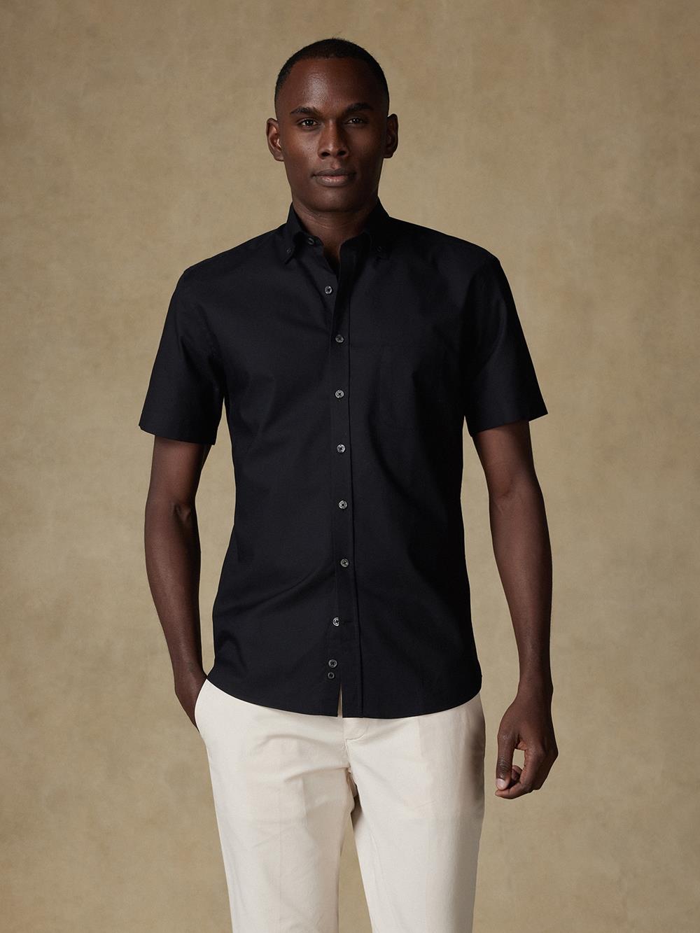 Chemise manches courtes Alban noire  - Col boutonné