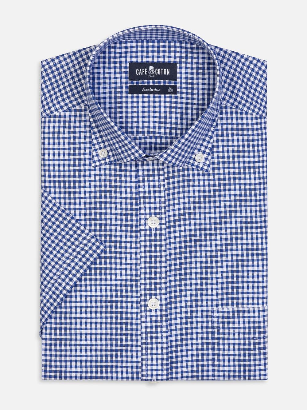 Buton down collar Anthony gingham shortsleeves shirt - Navy 