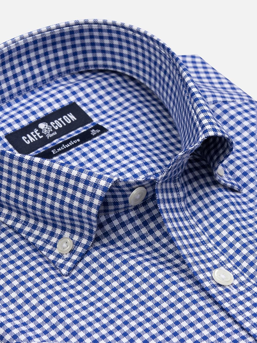 Camicia manica corta manica corta Anthony in percalle blu scuro - Con buttoncini