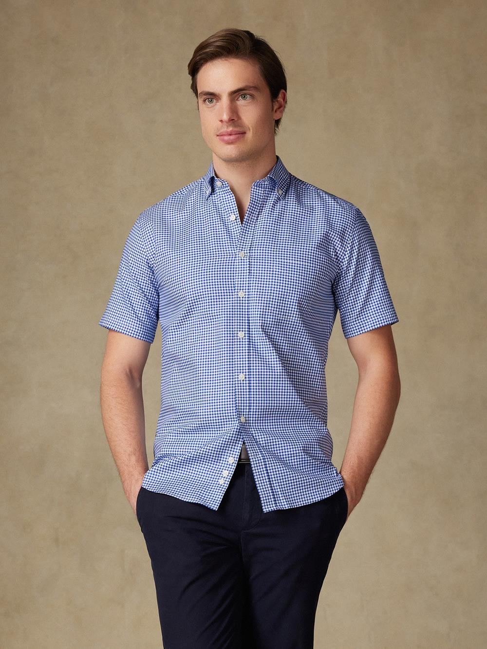 Chemise manches courtes Anthony en vichy marine - Col boutonné