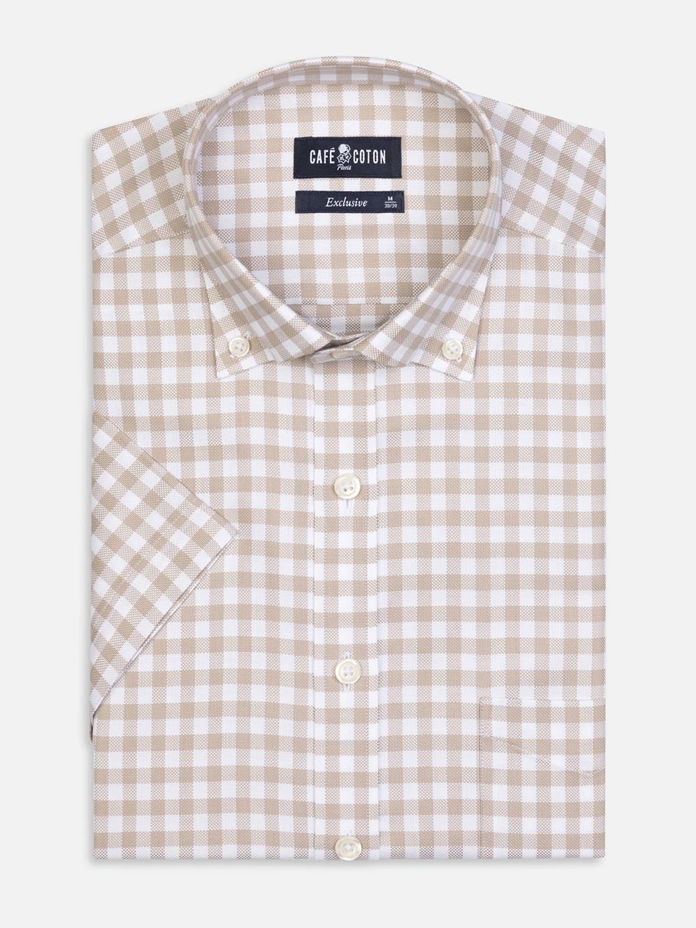 Buton down collar Ash check shortsleeves shirt - Off-white 