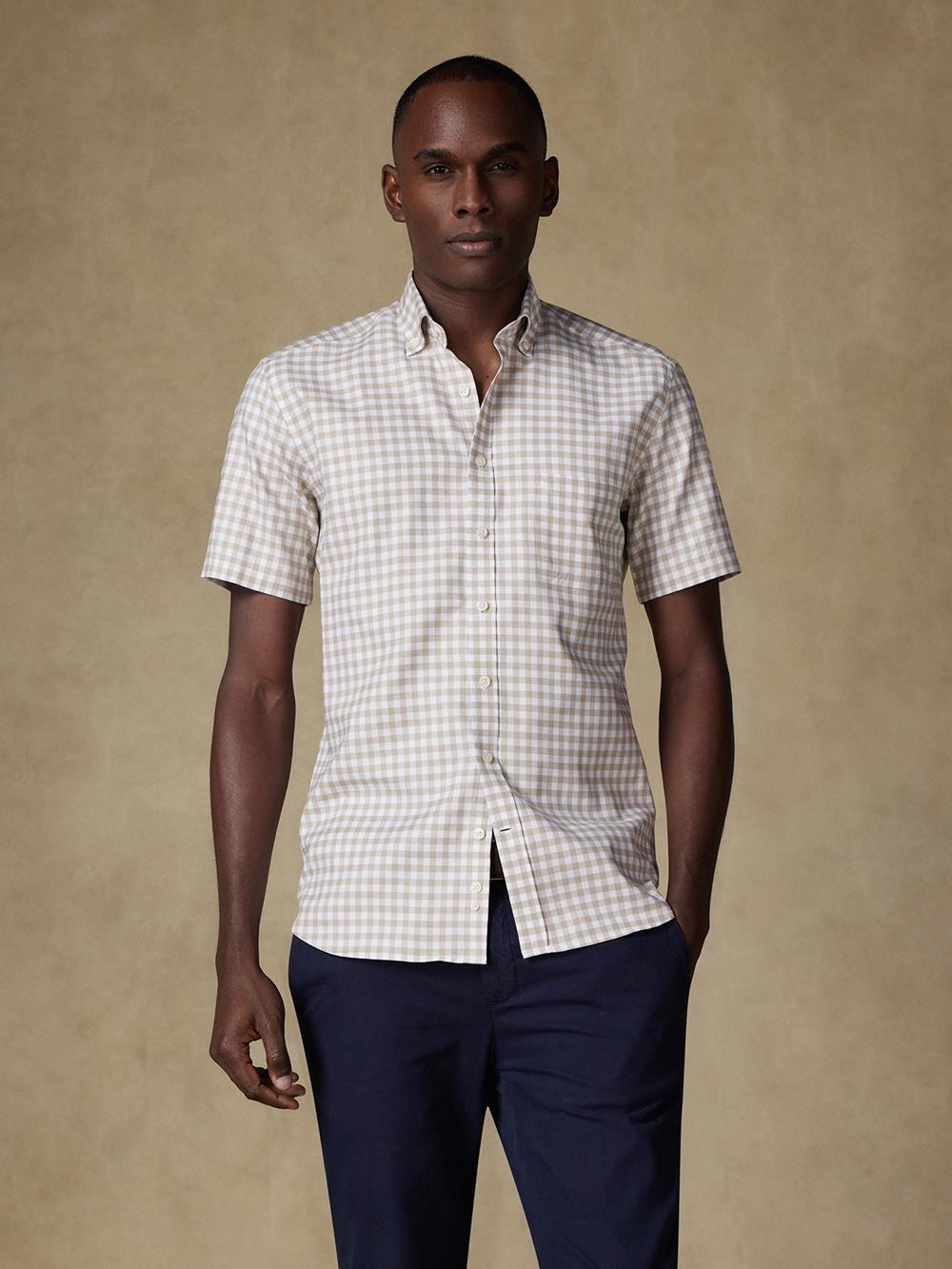 Buton down collar Ash check shortsleeves shirt - Off-white 