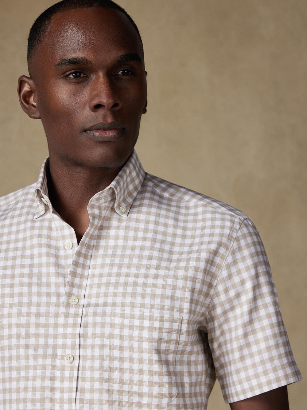 Buton down collar Ash check shortsleeves shirt - Off-white 