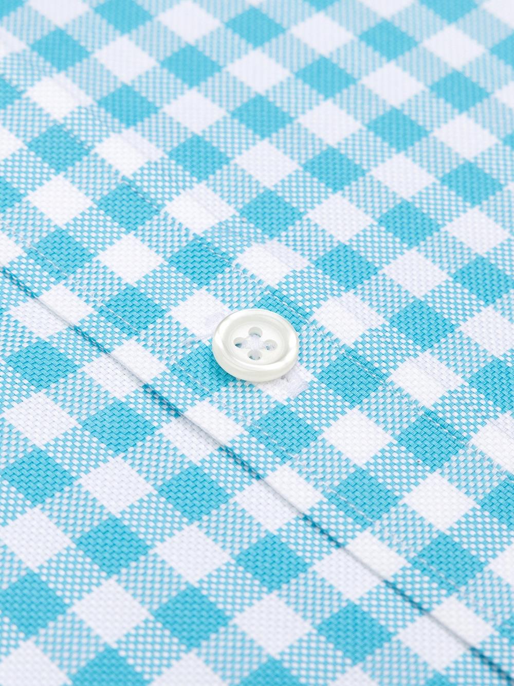 Buton down collar Ash check shortsleeves shirt - Turquoise