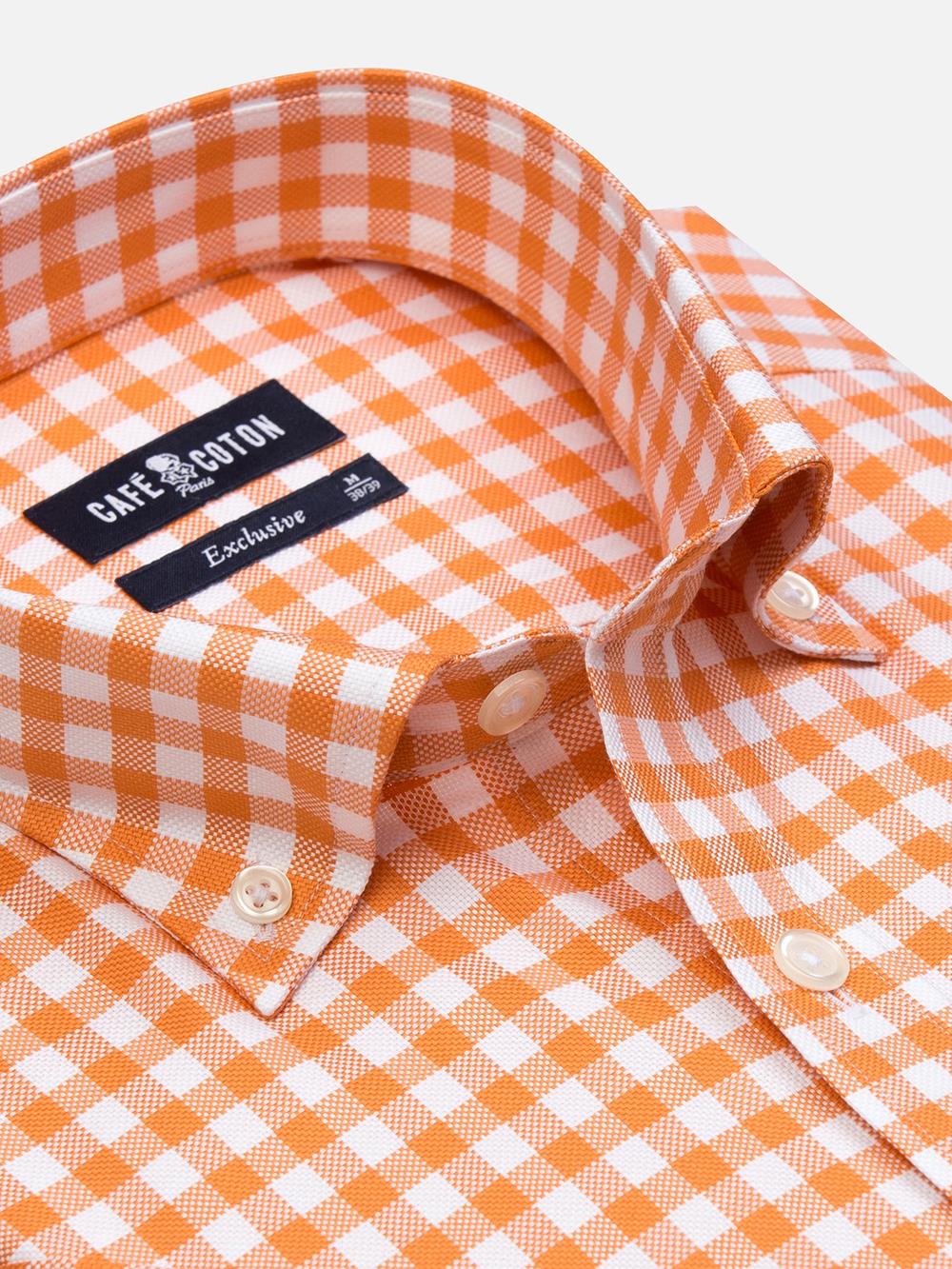 Buton down collar Ash check shortsleeves shirt - Orange