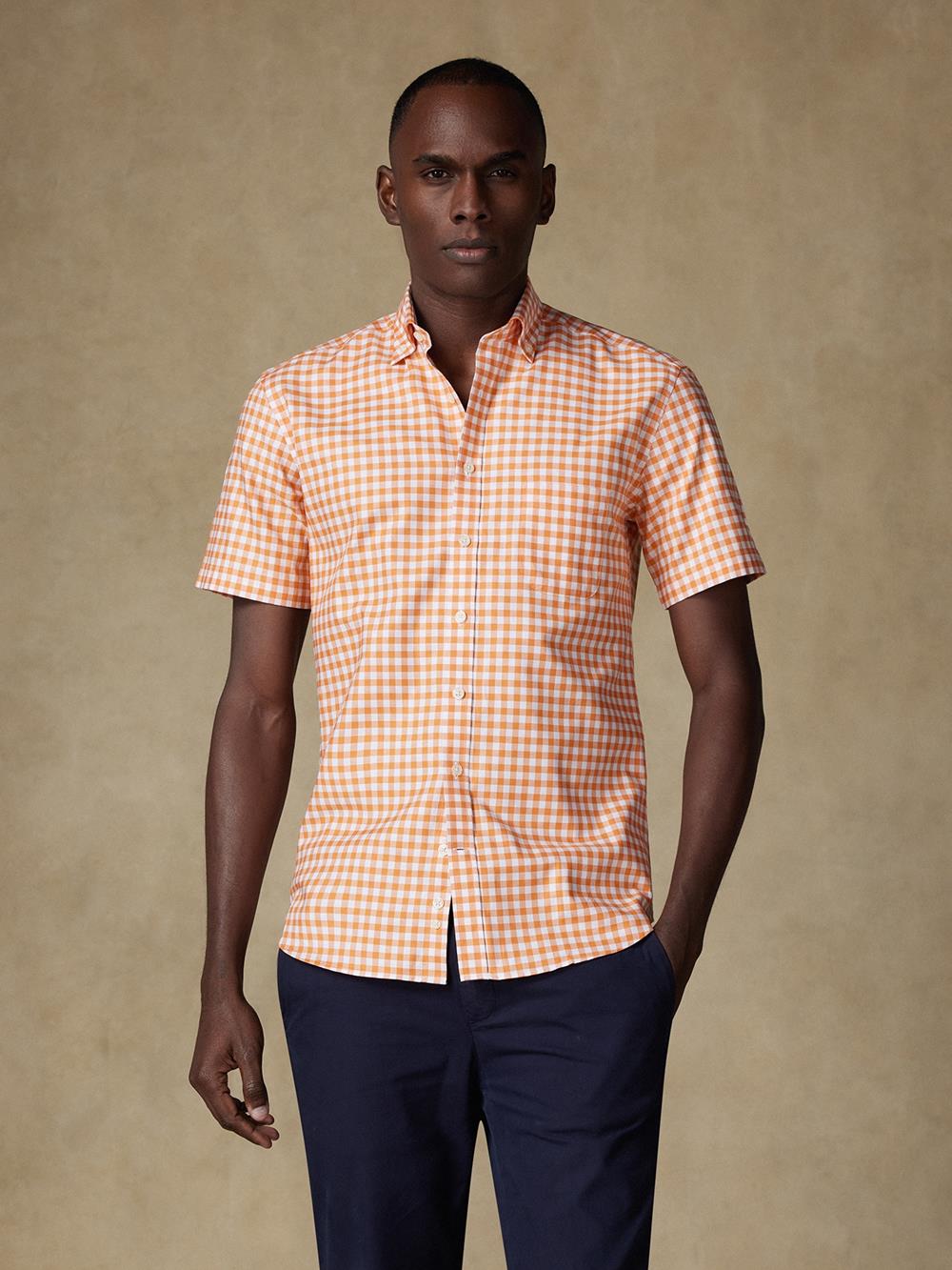 Kurzarmhemd Ash mit orangefarbenen Karos - Button down kragen