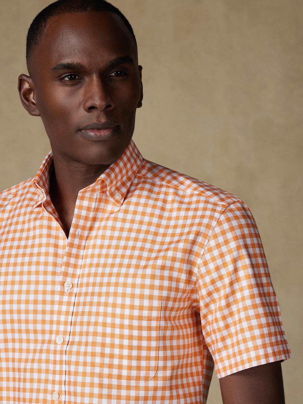 Chemise manches courtes Ash à carreaux orange - Col boutonné