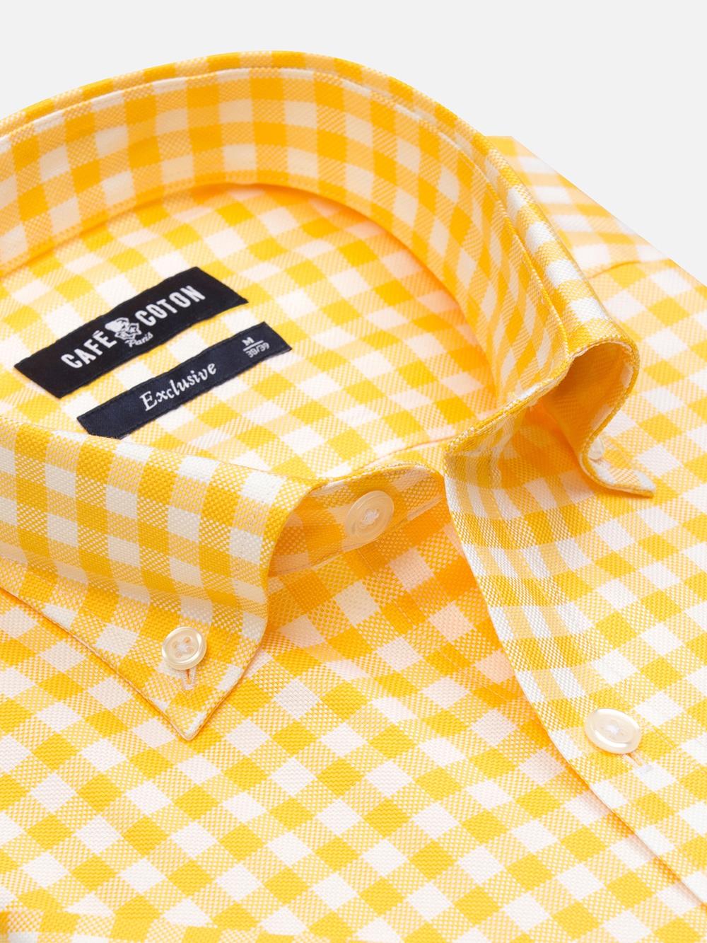 Buton down collar Ash check shortsleeves shirt - Yellow