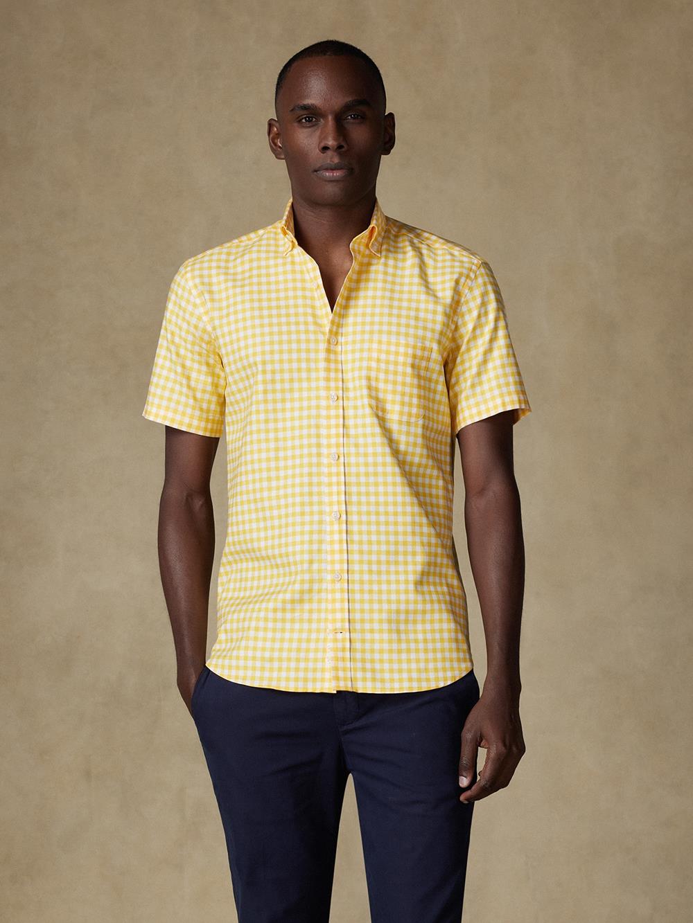 Buton down collar Ash check shortsleeves shirt - Yellow