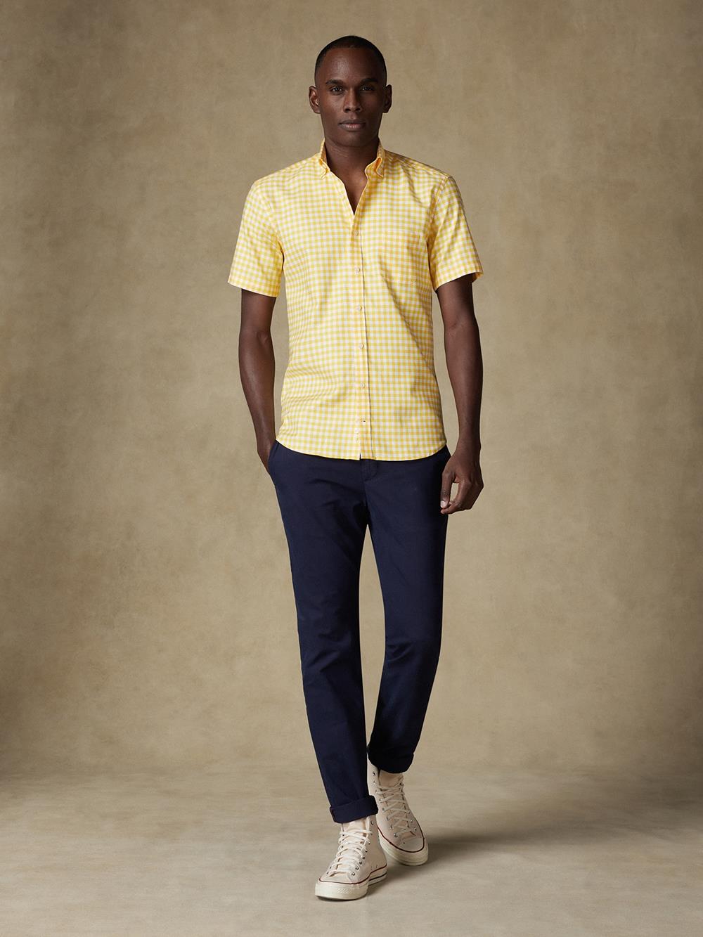 Buton down collar Ash check shortsleeves shirt - Yellow