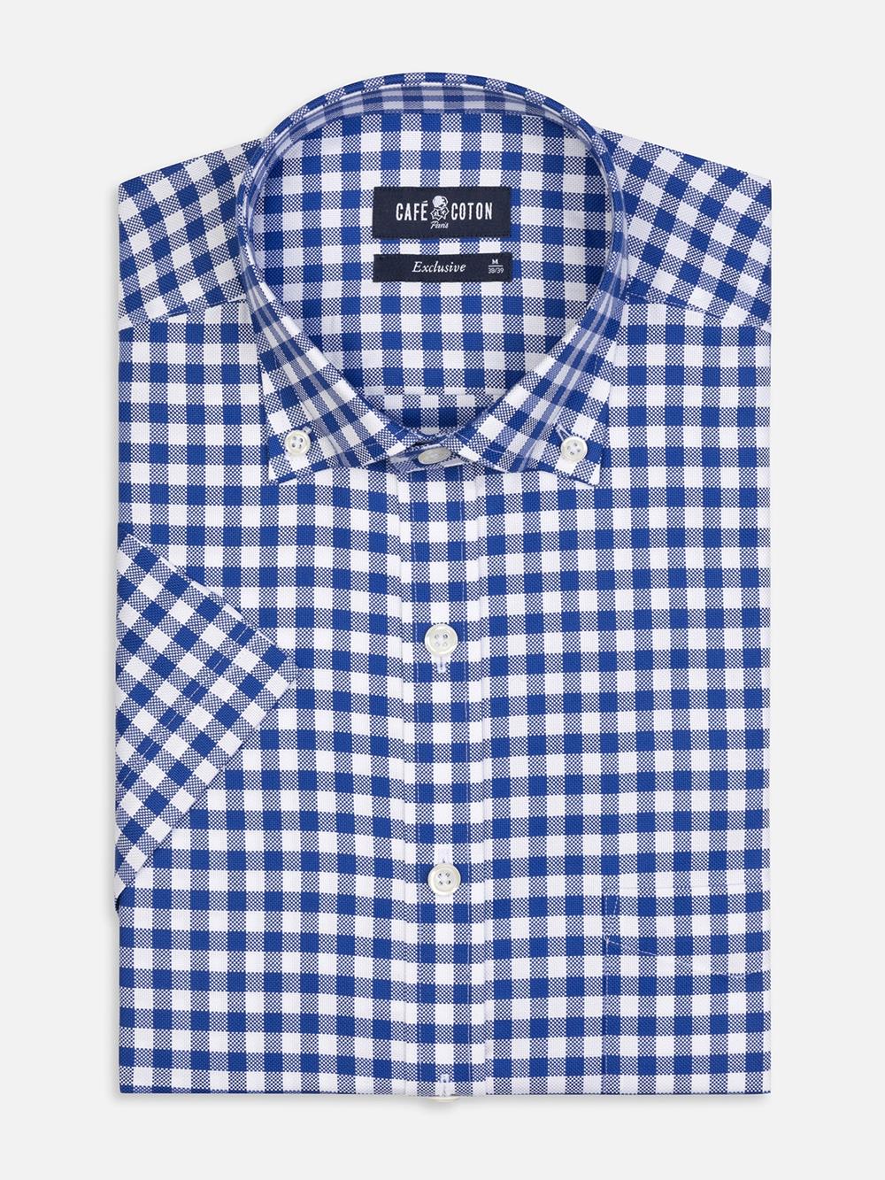 Buton down collar Ash check shortsleeves shirt - Navy