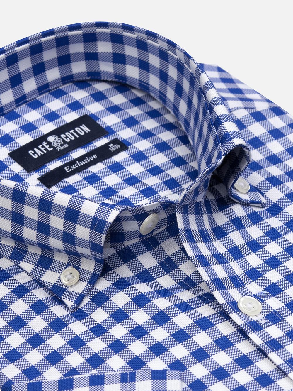 Buton down collar Ash check shortsleeves shirt - Navy