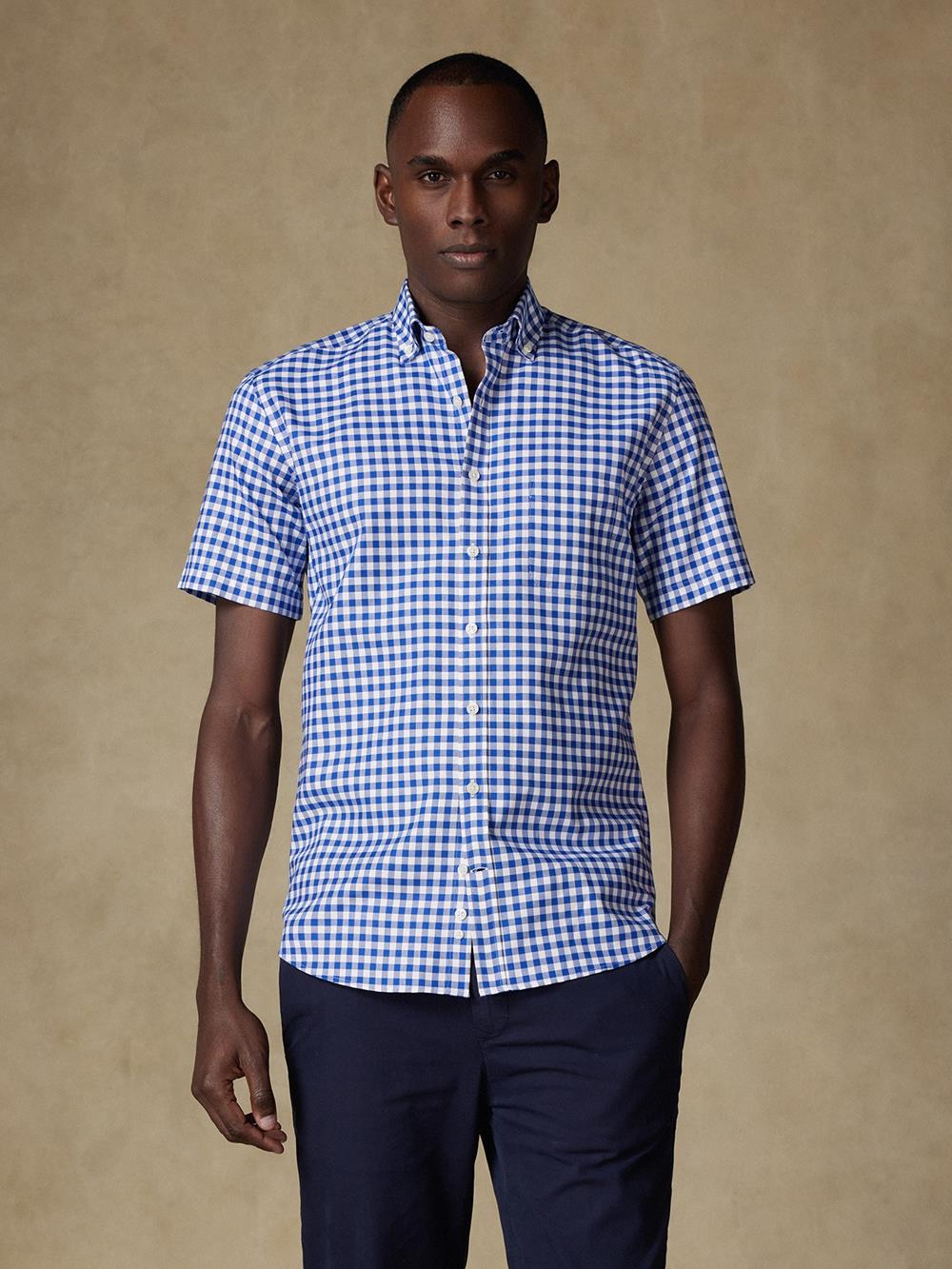 Buton down collar Ash check shortsleeves shirt - Navy