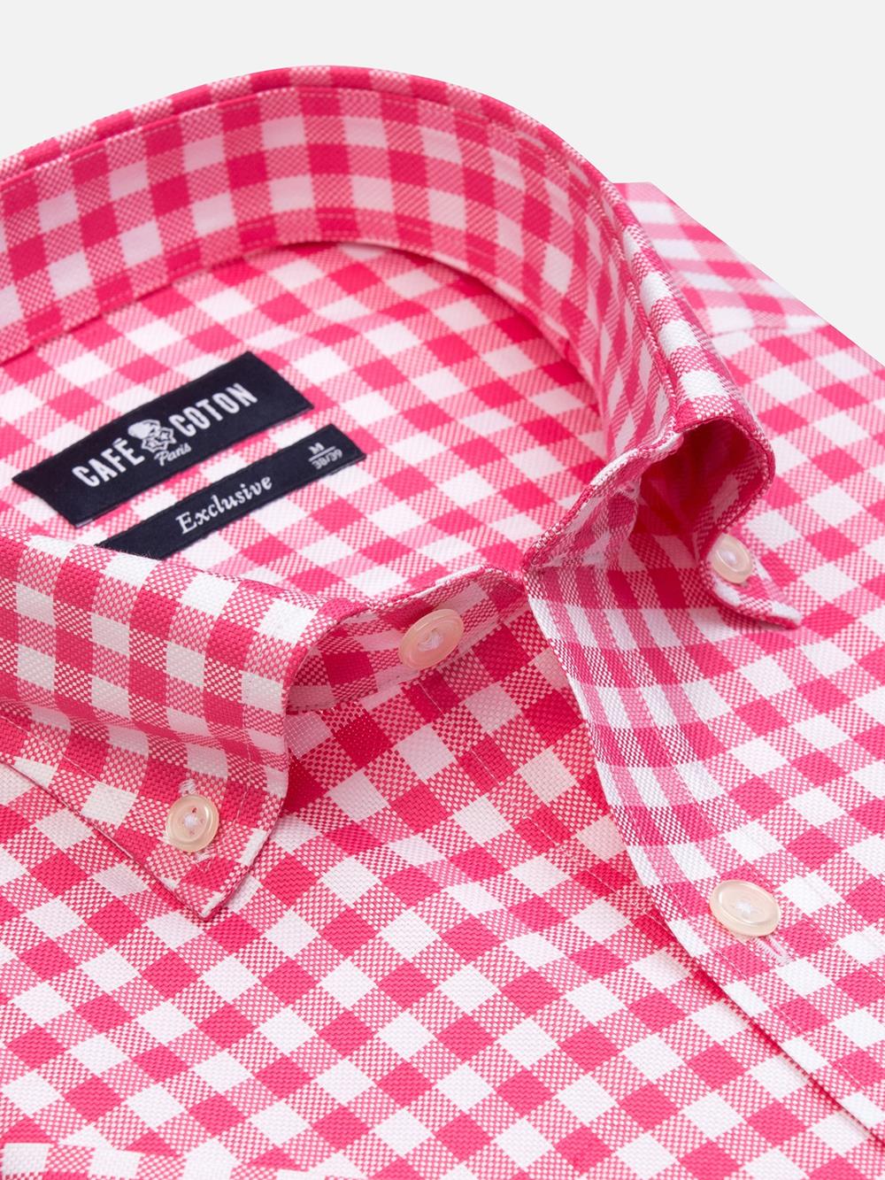 Camicia manica corta manica corta Ash a quadri rosa fucsia - Con buttoncini