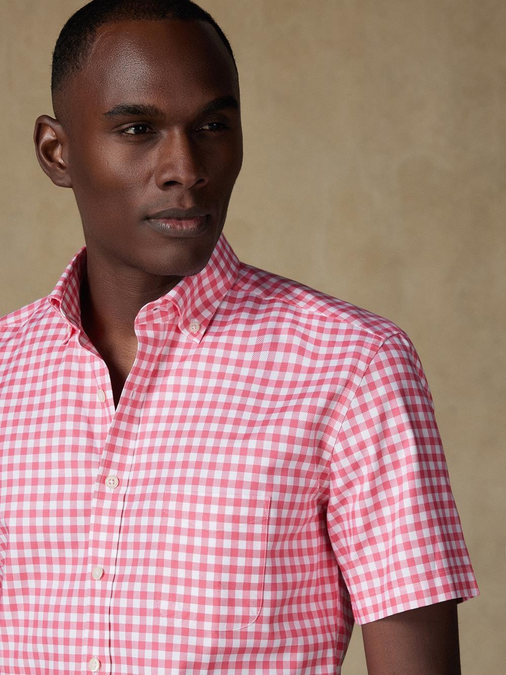 Camicia manica corta manica corta Ash a quadri rosa fucsia - Con buttoncini