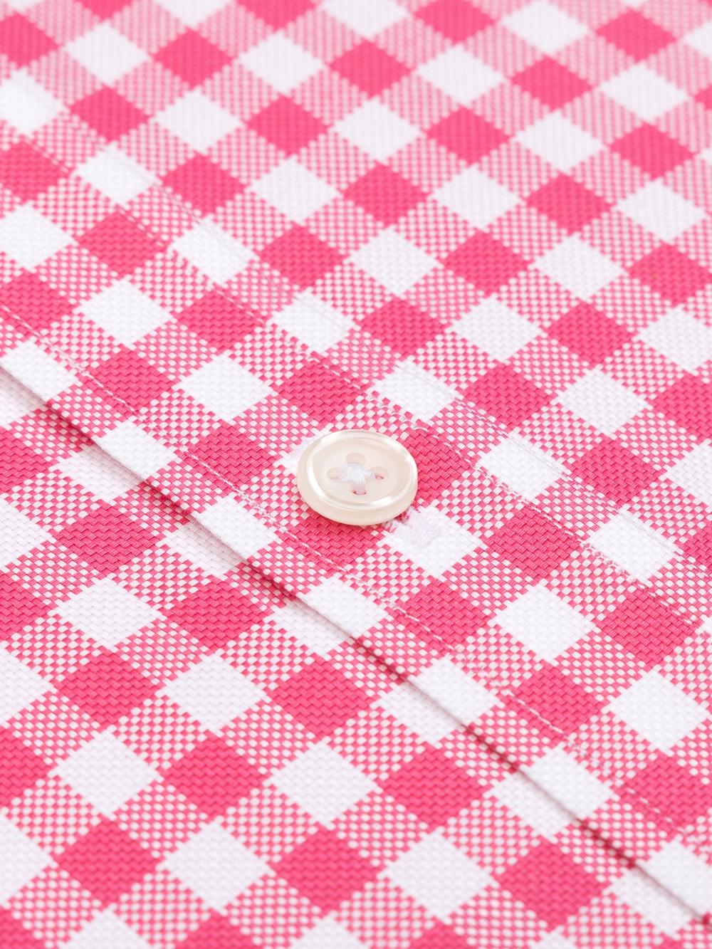 Buton down collar Ash check shortsleeves shirt - Fuchsia pink 