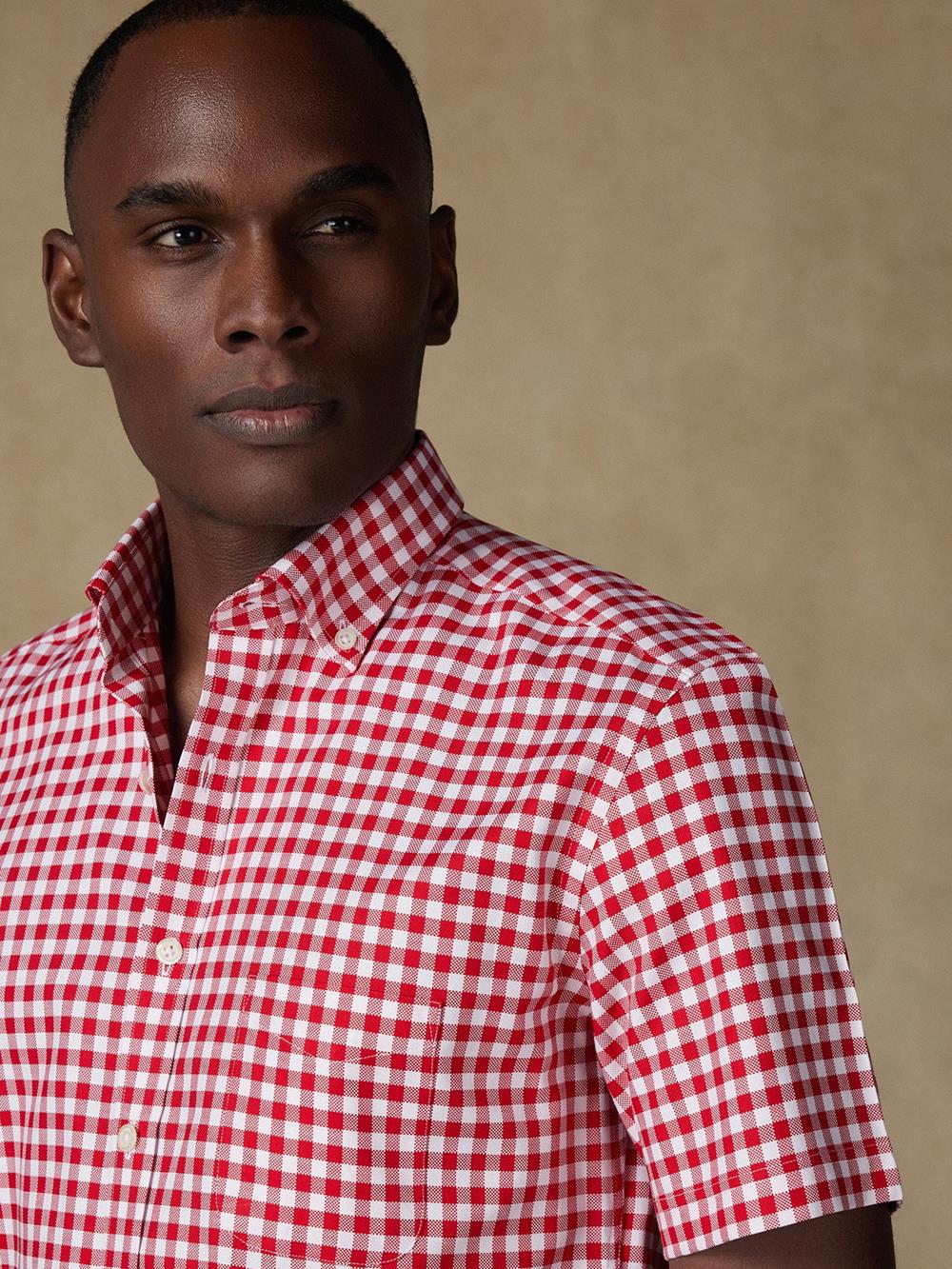 Camicia manica corta manica corta Ash a quadri rosso - Con buttoncini