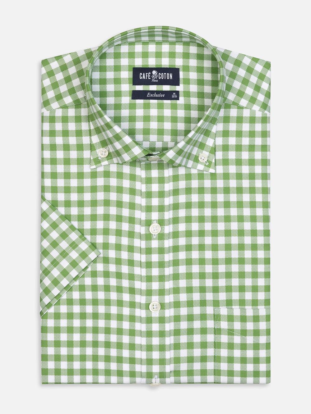 Buton down collar Ash check shortsleeves shirt - Green