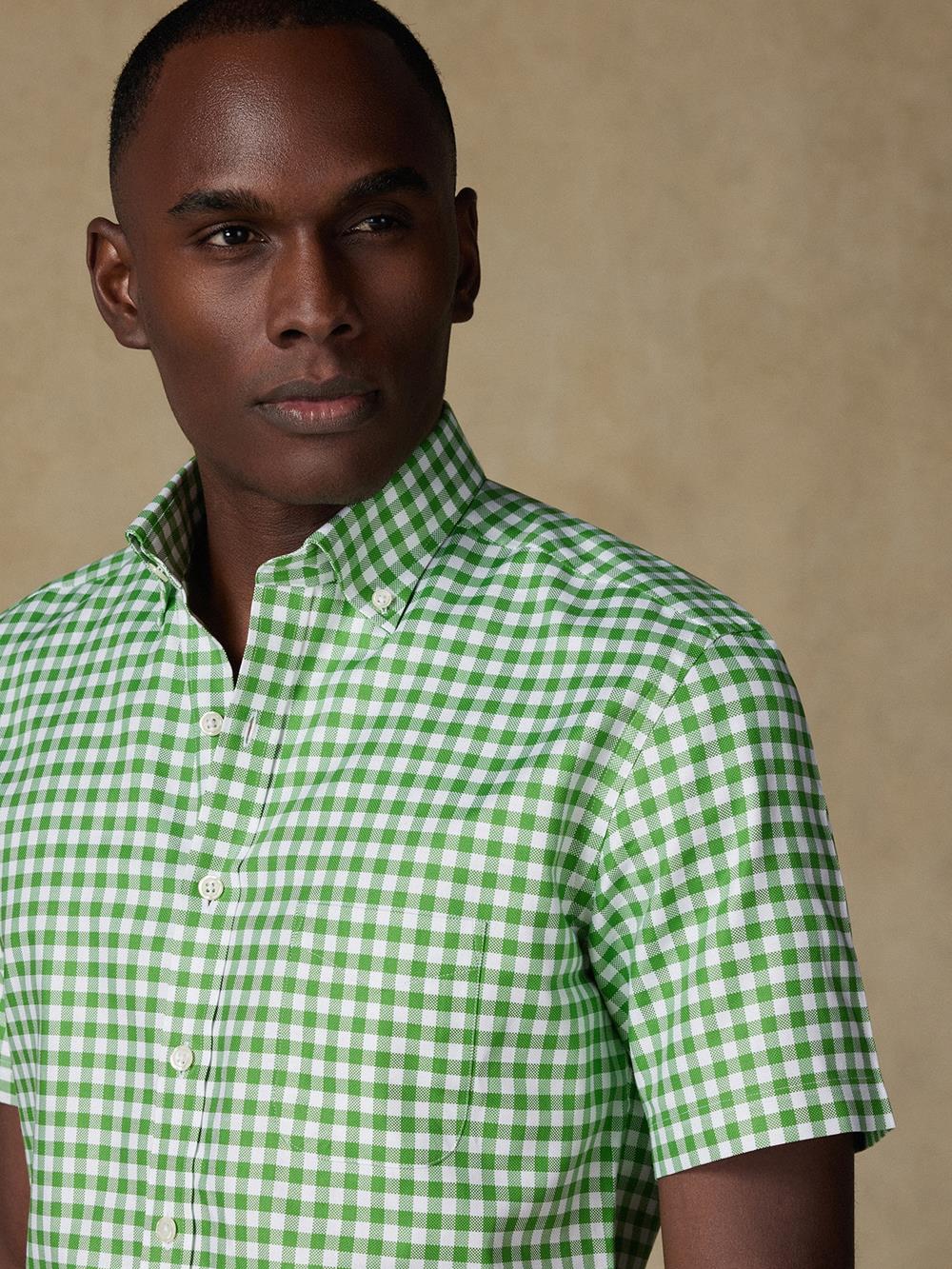 Camicia manica corta manica corta Ash a quadri verde cenere - Con buttoncini