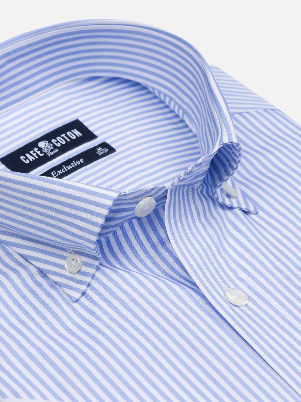 Barney sky blue stripe short sleeves shirt  - Buttoned collar
