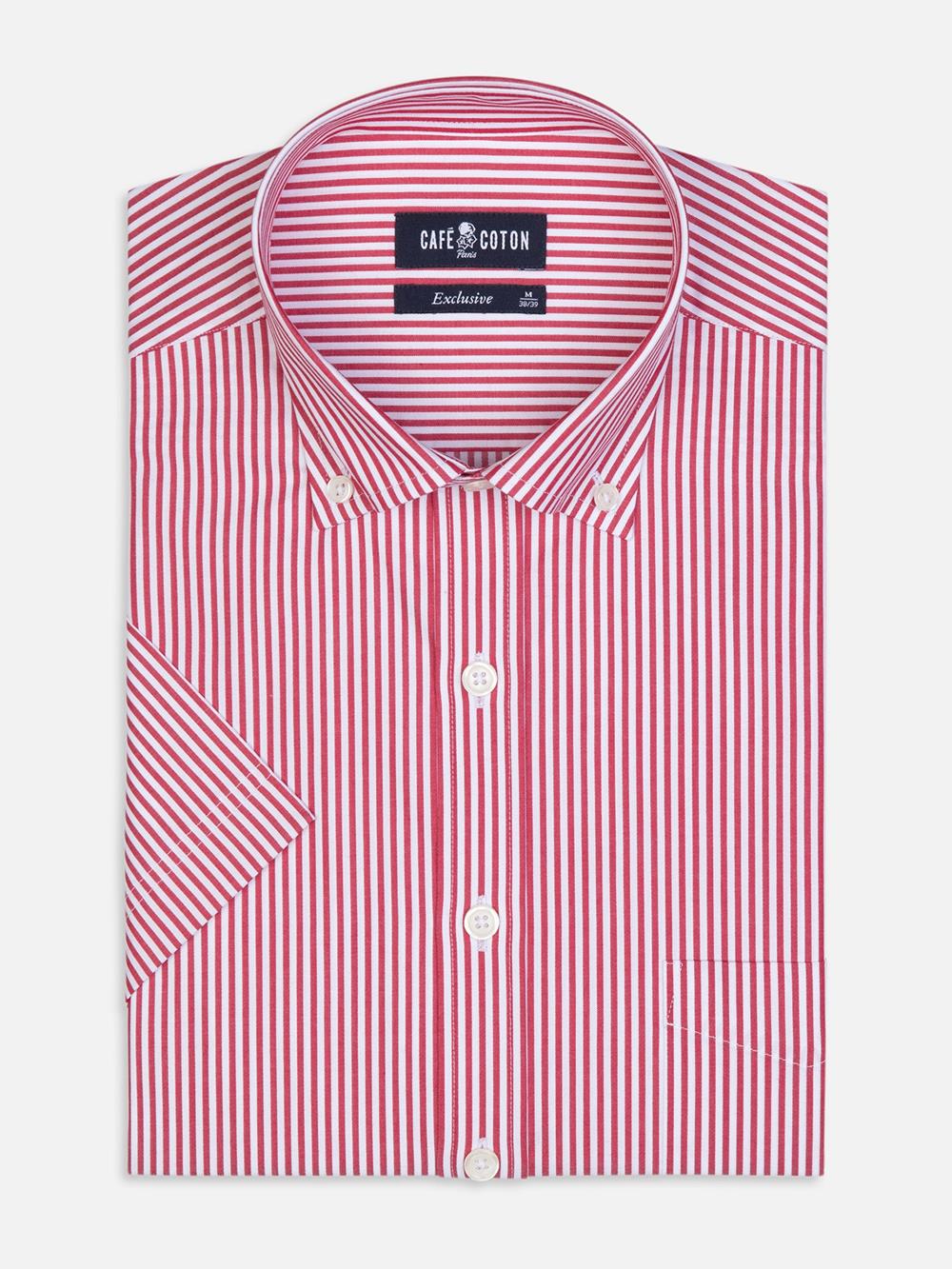 Barney red striped short sleeves shirt  - Buttoned collar