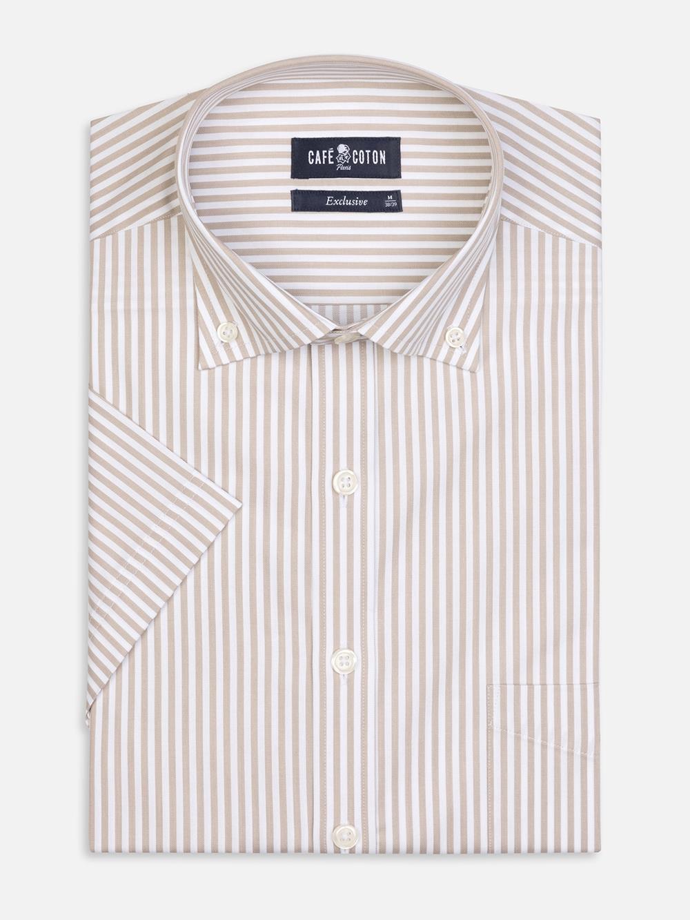 Barry beige gestreept overhemd - Button-down kraag