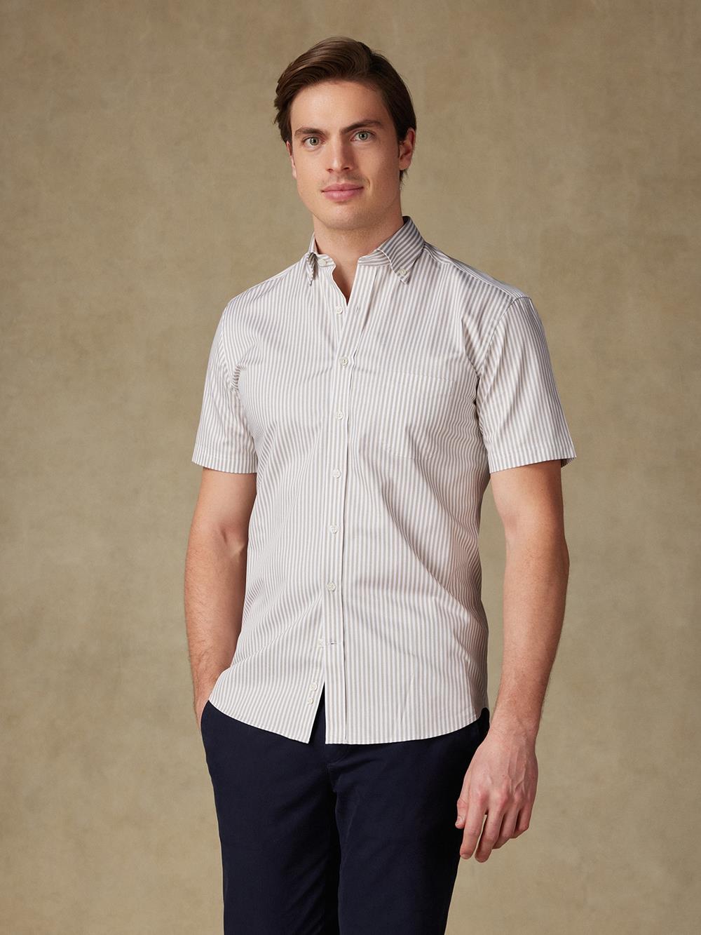 Barry beige gestreept overhemd - Button-down kraag