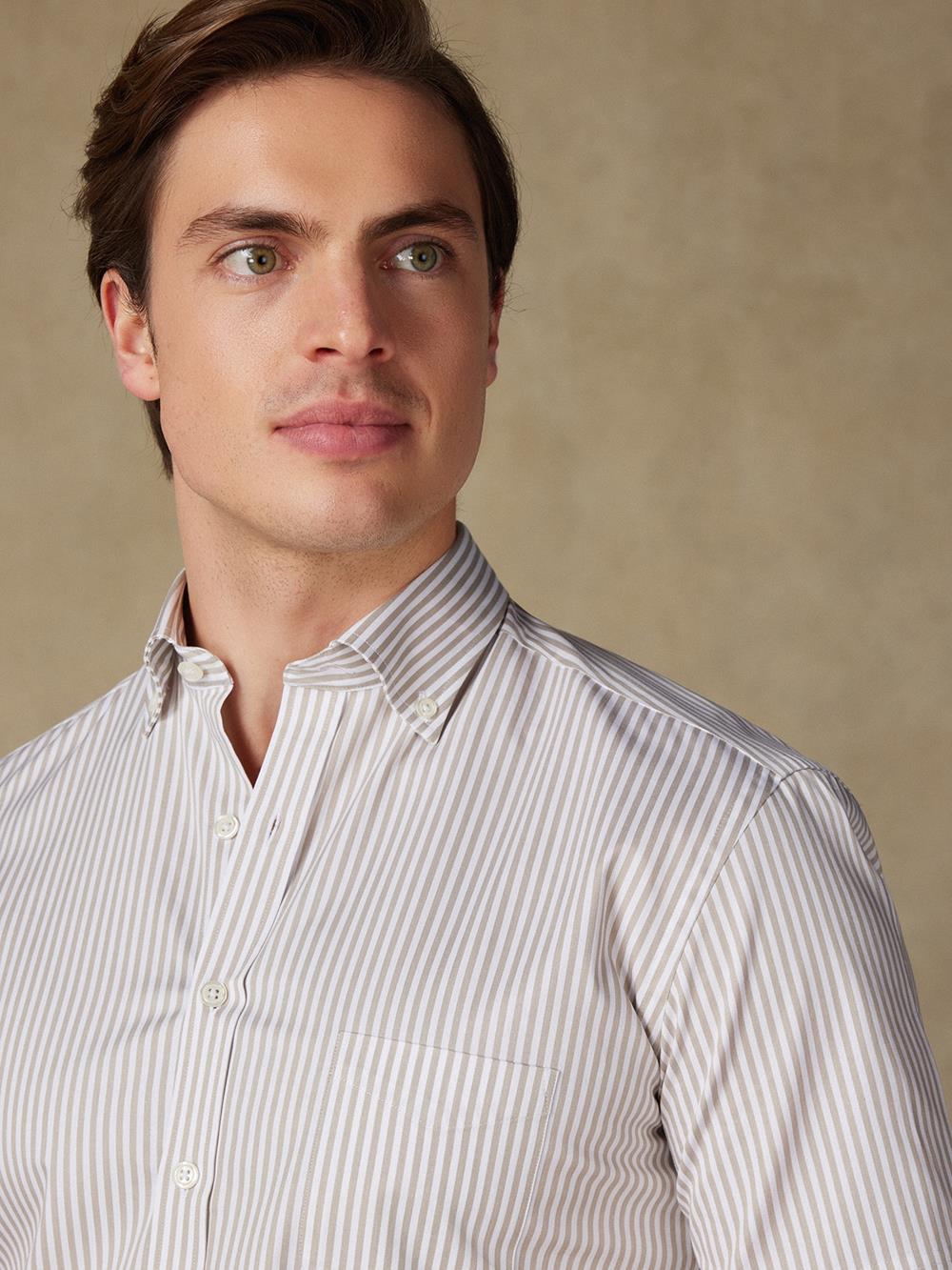 Camicia manica corta Barry a righe crema - Con buttoncini