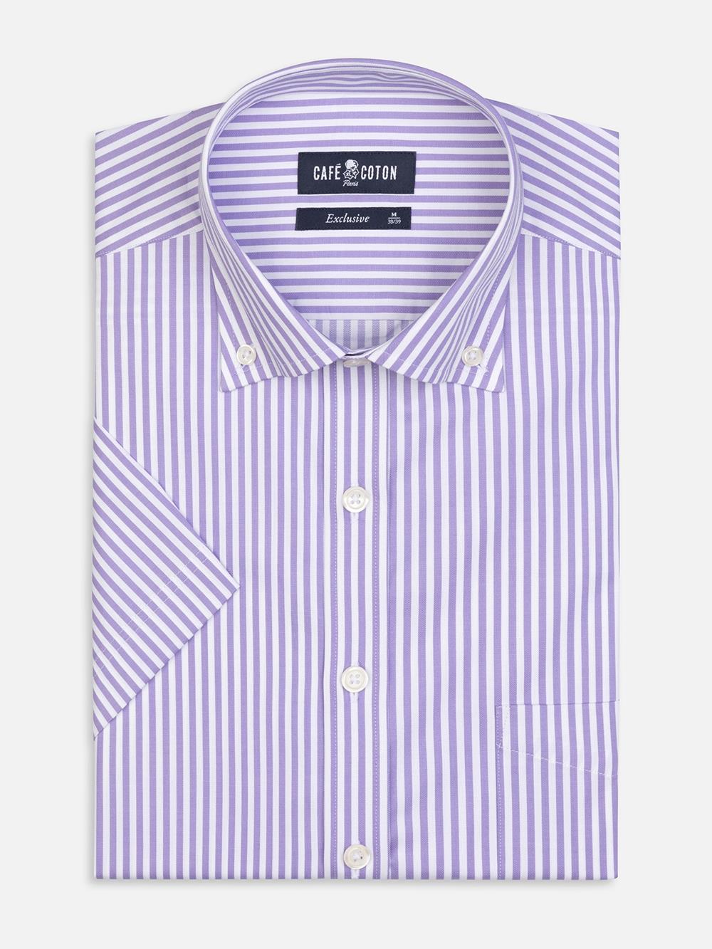 Kurzarmhemd Barry mit fliederfarbenen Streifen - Button down kragen