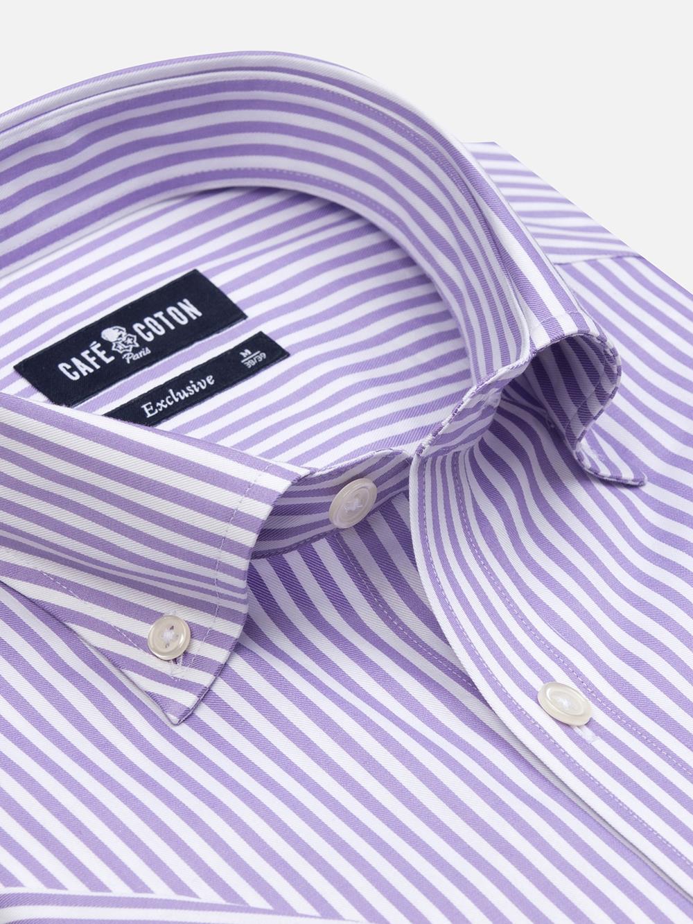 Buton down collar Barry stripe shortsleeves shirt - Lilac