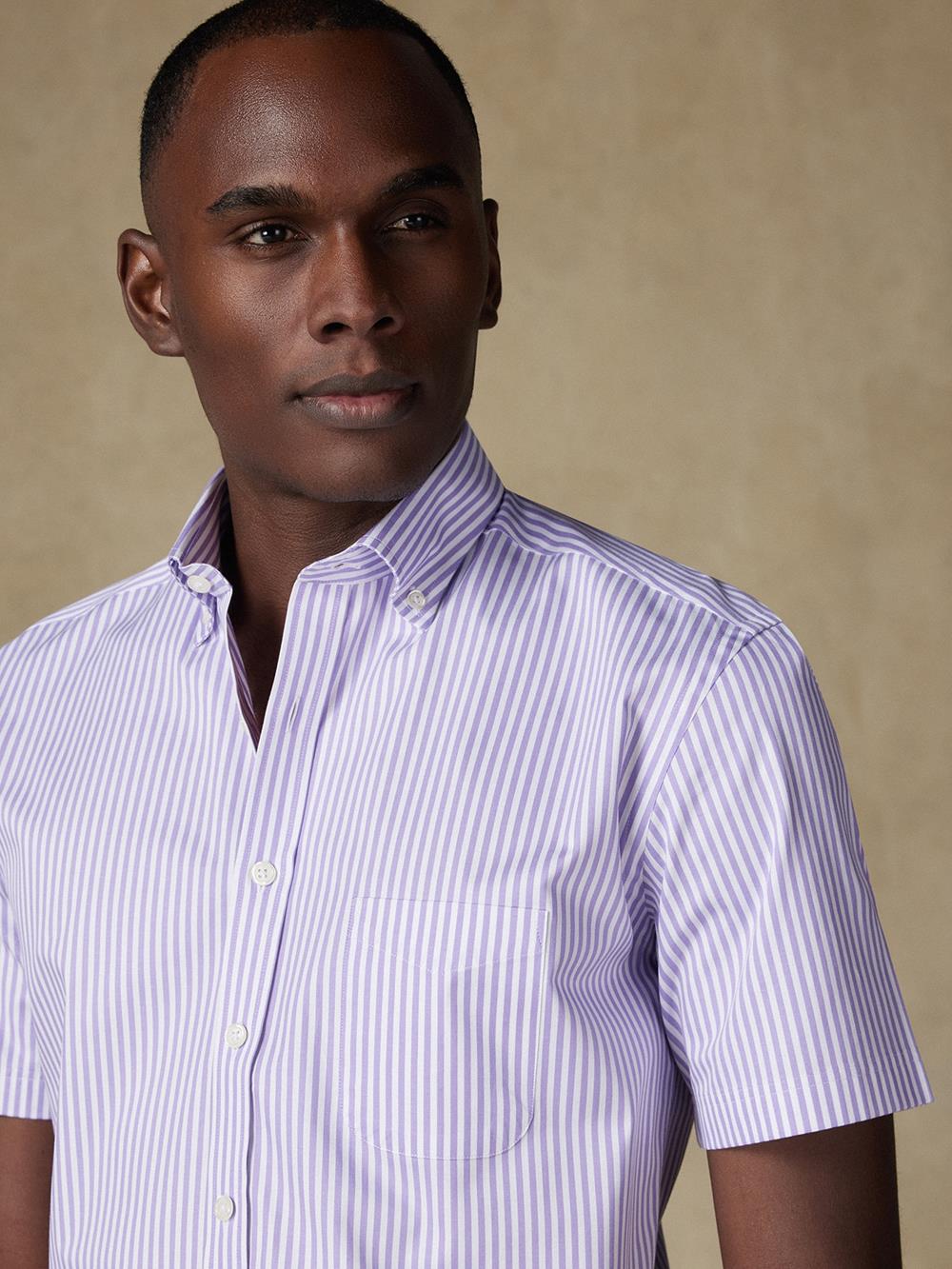 Buton down collar Barry stripe shortsleeves shirt - Lilac