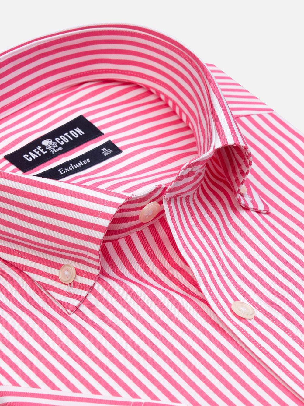 Buton down collar Barry stripe shortsleeves shirt - Fuchsia pink 