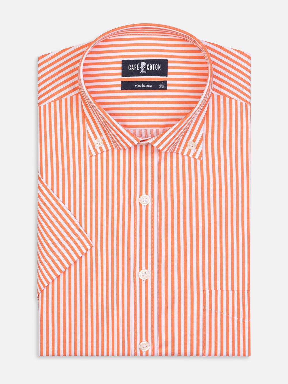 Buton down collar Barry stripe shortsleeves shirt - Orange