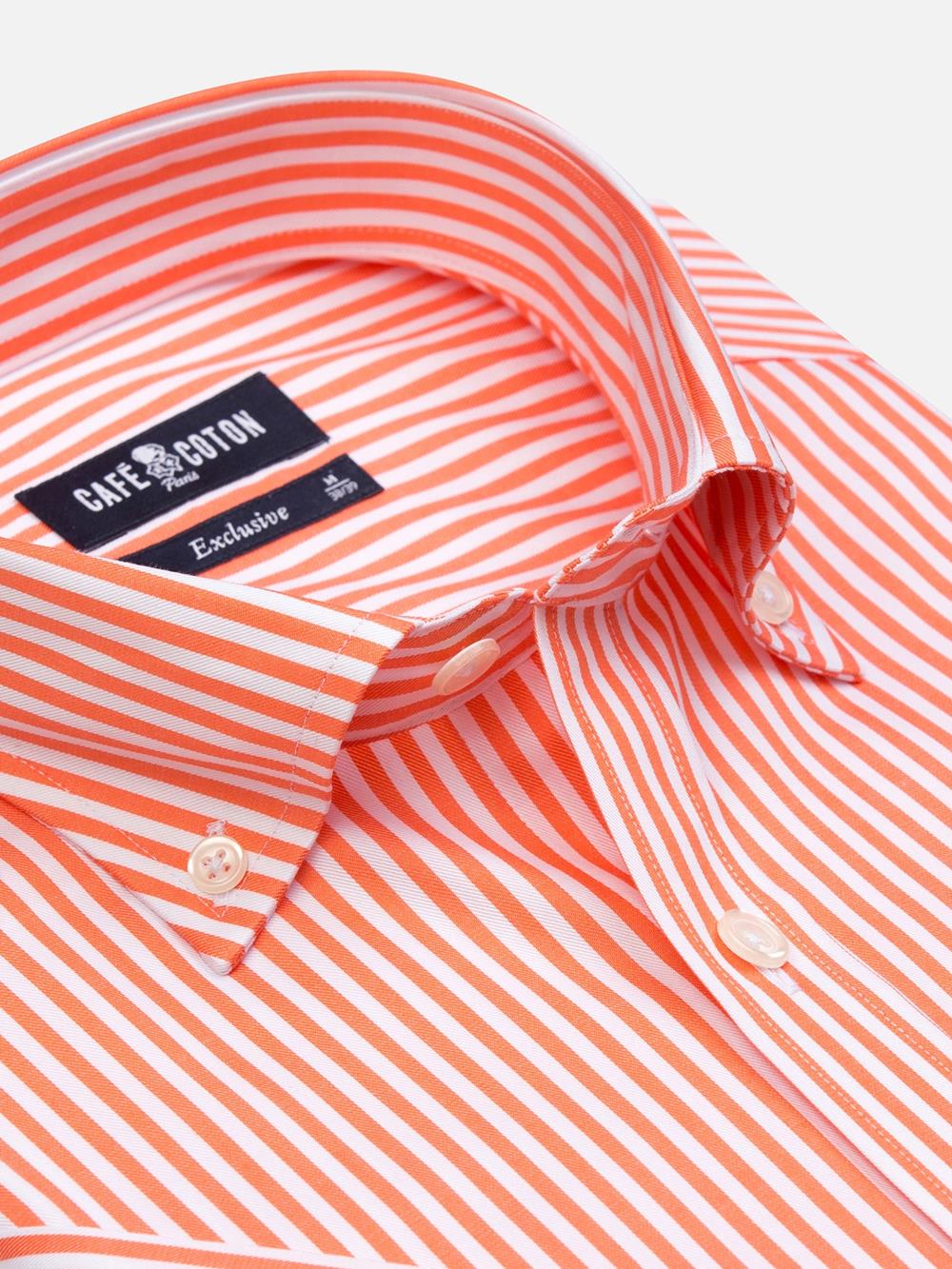 Chemise manches courtes Barry à rayures orange - Col boutonné